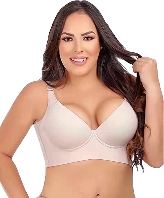 Deep Cup Bra Hide Back Fat With Shapewear Incorporated-Nude